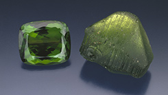 Peridot Cut Gem and Rough Crystal